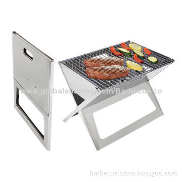 Portable BBQ Grill, Charcoal Fuel, Made of Stainless Steel, Fire Pan Sized 44x28cm, X-shaped Design
